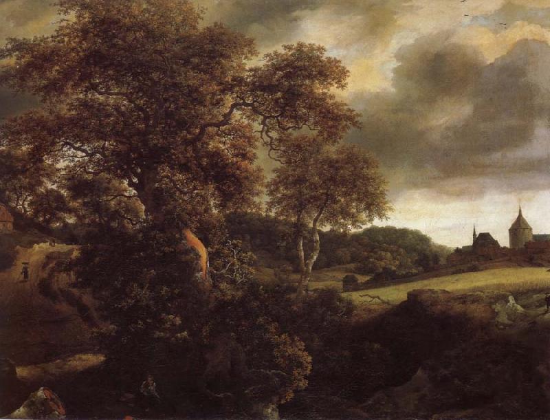 Jacob van Ruisdael Hilly Landscape with a great oak and a Grainfield oil painting picture